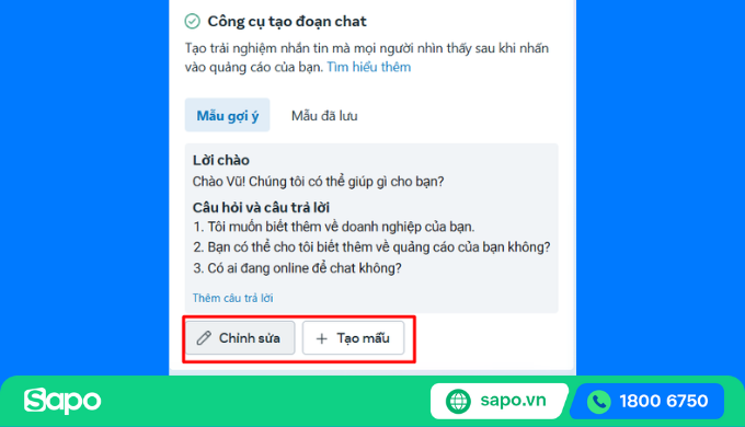 chỉnh sửa hoặc tạo mẫu tin nhắn