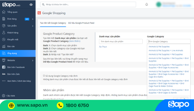 quản trị ứng dụng Google Shopping