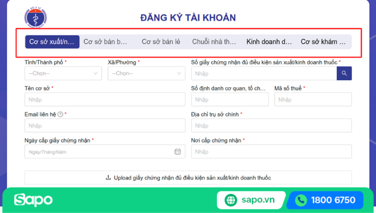 Bước 2: Chọn loại hình cơ sở kinh doanh dược