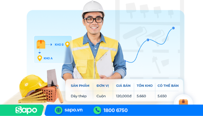 Phần mềm quản lý vật liệu xây dựng Sapo