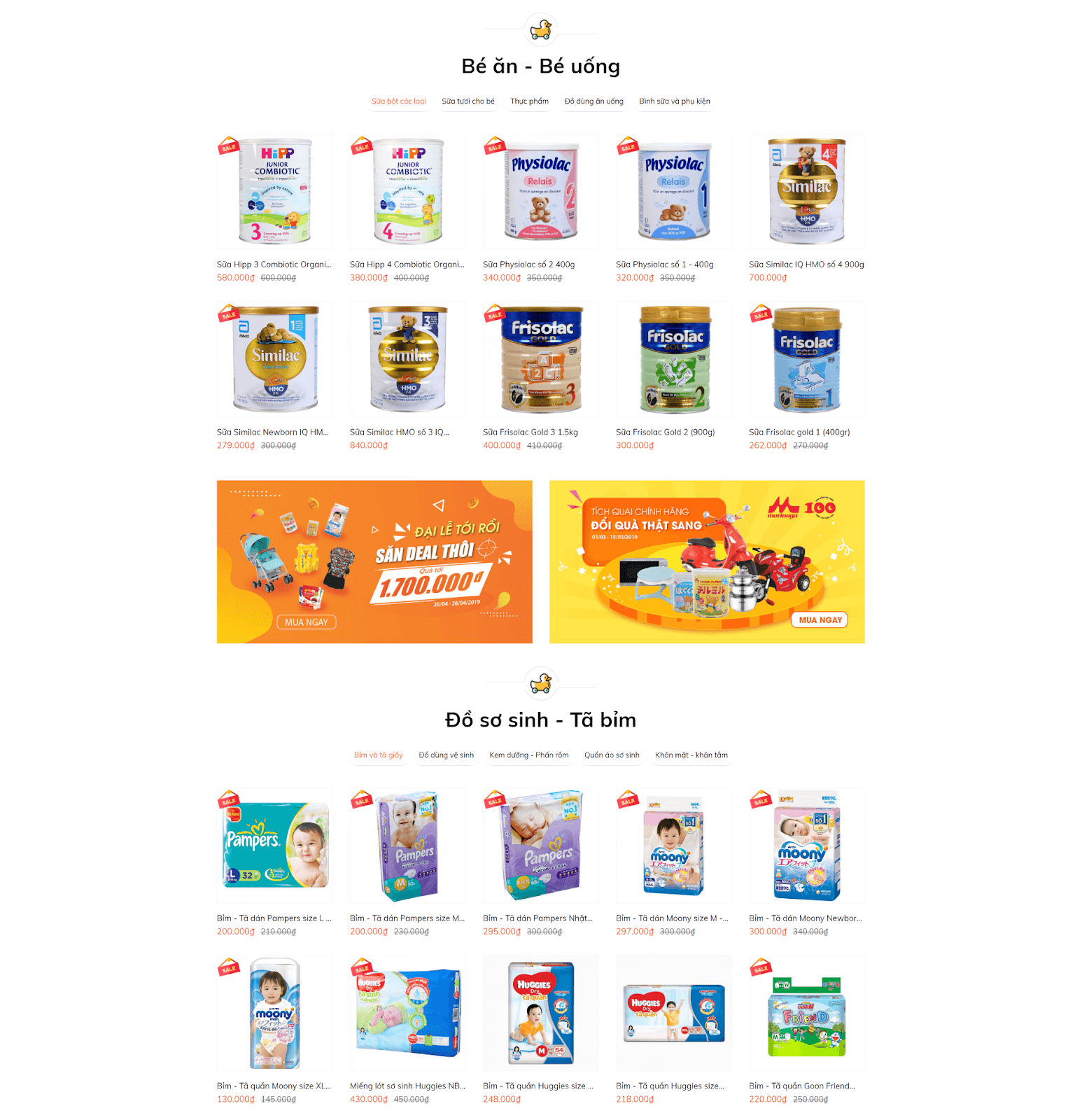 Giao diện website mẹ và bé