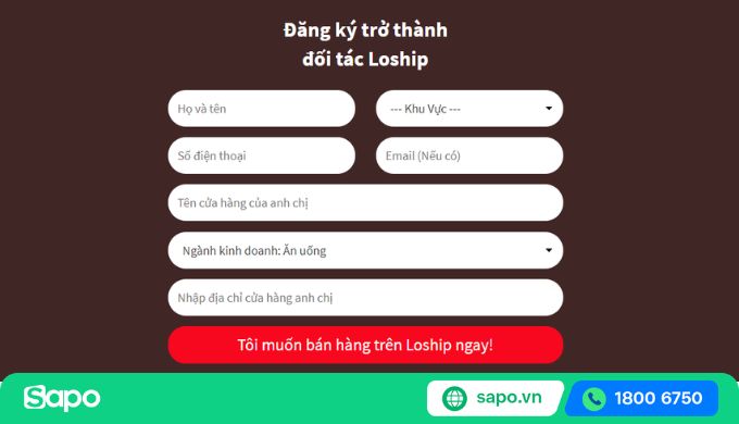 đăng ký bán hàng loship qua website