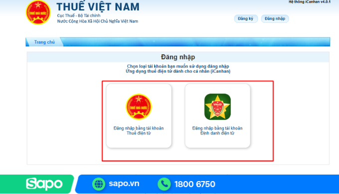 Đăng nhập tài khoản thuế cá nhân