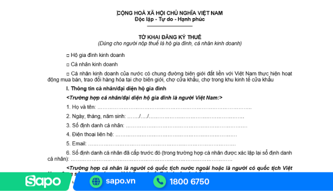 Tờ khai đăng ký thuế mẫu 03-ĐK-TCT
