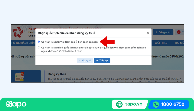 chọn quốc tịch đăng ký thuế