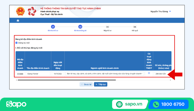 điền thông tin cửa hàng