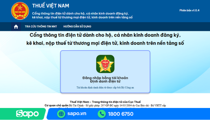 Cổng TMĐT cho hộ kinh doanh đăng ký thuế