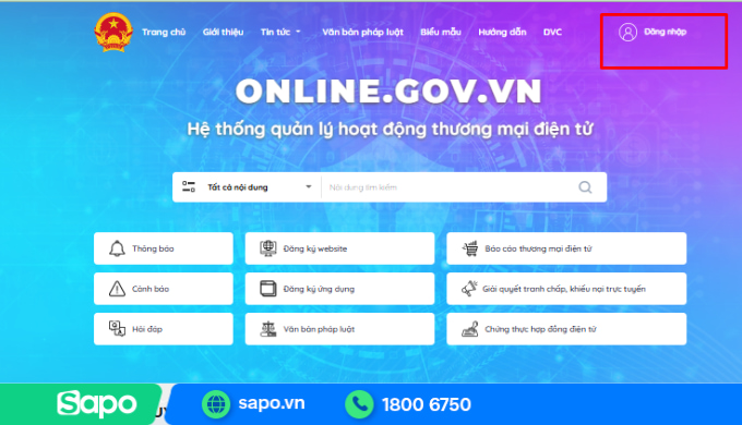 Trang đăng ký website với Bộ Công Thương