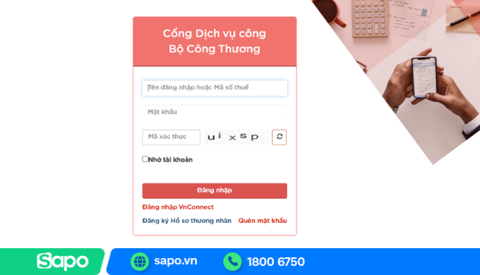Tạo tài khoản đăng ký website với Bộ Công Thương