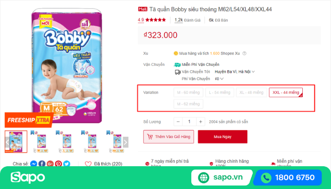 sản phẩm có 1 cấp phân loại hàng