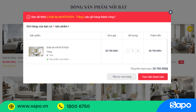 Tính năng popup mua hàng thông minh