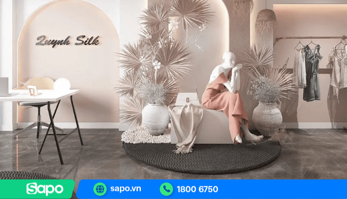 Trang trí góc livestream quần áo tone hồng nhạt