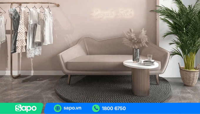 Bài trí góc livestream bán quần áo màu hồng nhã nhặn