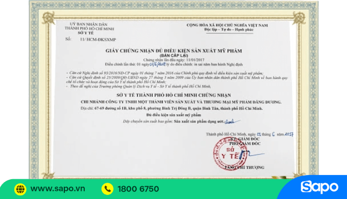 Giấy phép sản xuất mỹ phẩm