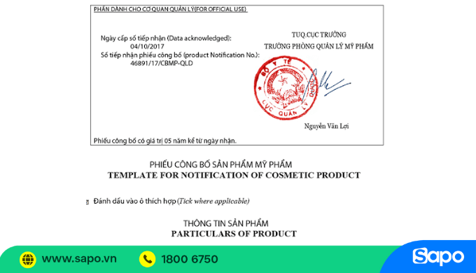 Phiếu công bố sản phẩm mỹ phẩm
