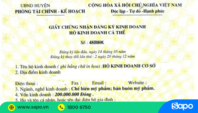giấy đăng ký hộ kinh doanh mỹ phẩm