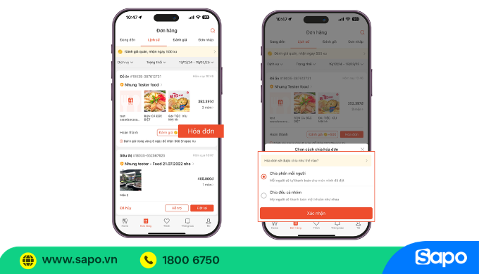 chia tiền đơn nhóm shopeefood
