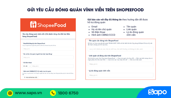 cách đóng quán trên shopeefood
