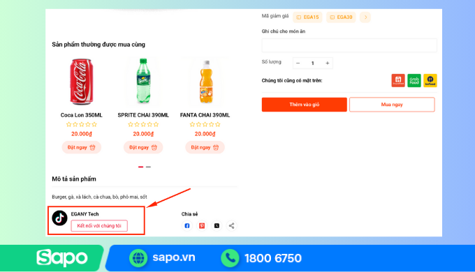 Kết nối Tiktok Shop trên Ega Food