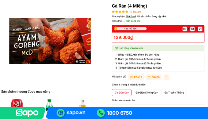 Video hiển thị nổi bật ở vị trí đầu mô tả sản phẩm trên Ega Food