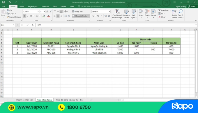 Mẫu quản lý công nợ excel