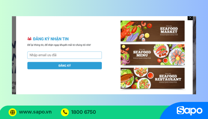Pop up nhận đăng ký khi vào website