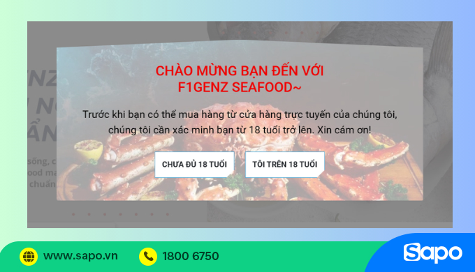 Pop up xác minh độ tuổi