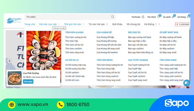 Menu hiển thị toàn bộ danh mục rõ ràng