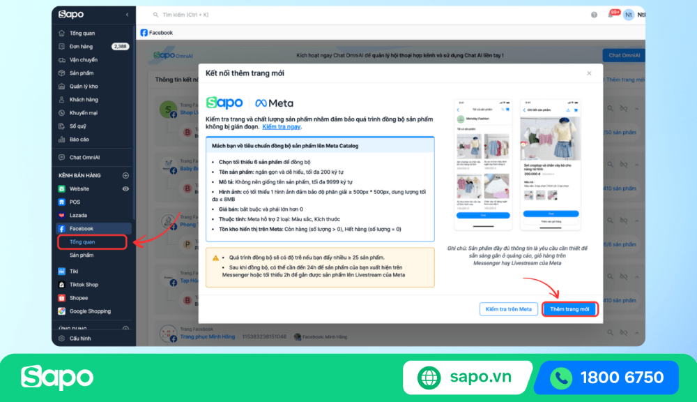 Sapo kết nối Facebook API chuyển đổi cho nhà bán hàng