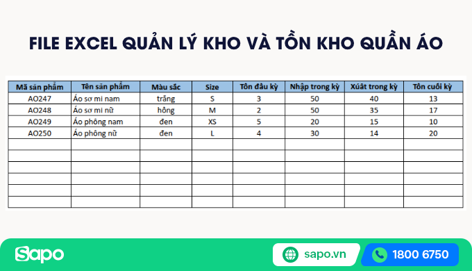 File excel quản lý kho cửa hàng quần áo
