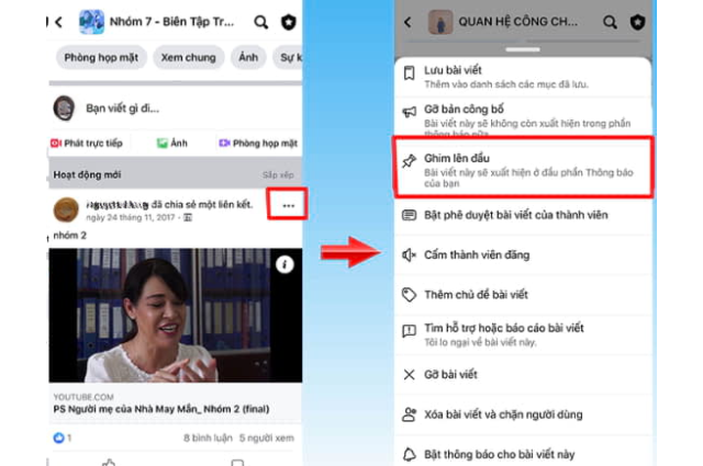 Caách ghim bài viết trên Facebook trong group nhóm