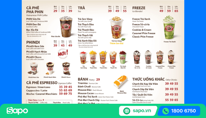 menu highland coffee đa dạng