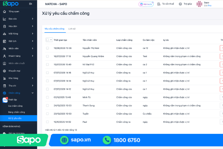 Xử lý yêu cầu chấm công linh hoạt