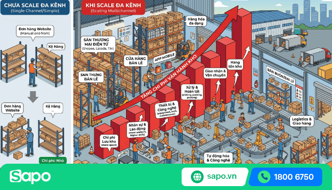 Chi phí vận hành kho tăng khi shop scale đa kênh