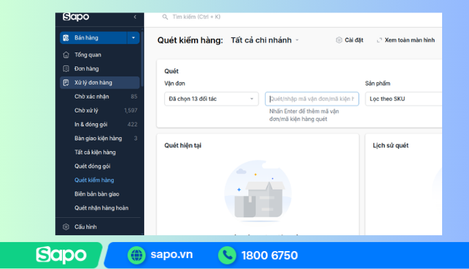 Quét kiểm hàng trên phần mềm Sapo