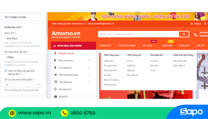Thiết lập menu cho website