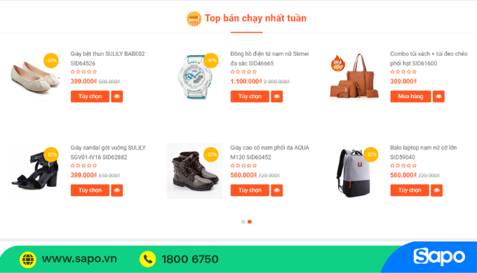 Giao diện sản phẩm trên website