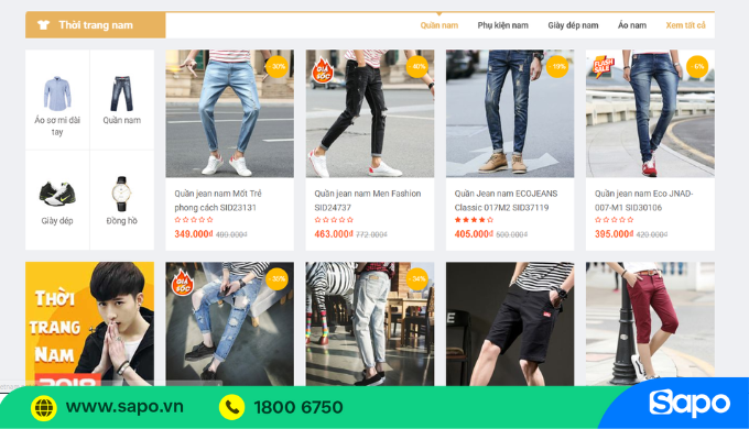 Giao diện sản phẩm trên website