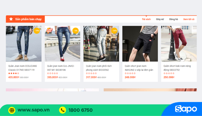 Giao diện sản phẩm trên website