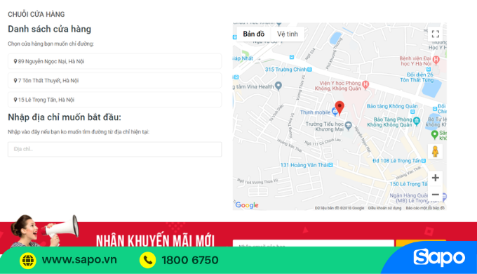 Chức năng chuỗi cửa hàng trên website