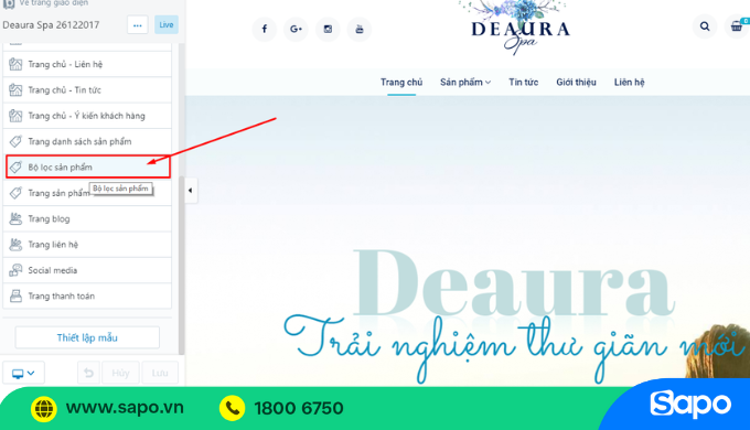 Giao diện lọc sản phẩm tiện lợi