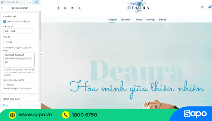 Tính năng lọc sản phẩm trên web