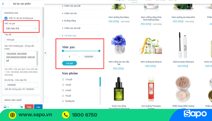 Bộ lọc giá trên web
