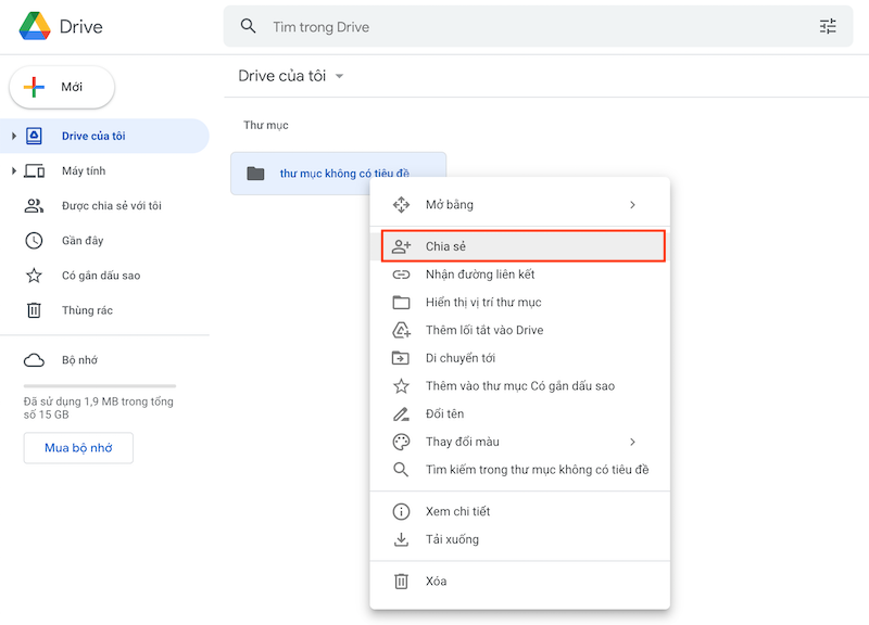 Chia sẻ các tài liệu trên Google Drive