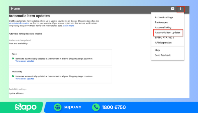 tự động cập nhật thay đổi về sản phẩm trên Google shopping