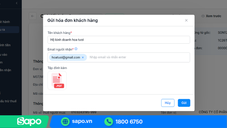 gửi hóa đơn điện tử cho khách hàng