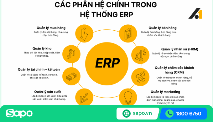 Infographic 7 phân hệ ERP và cách chúng kết nối với nhau trong một hệ thống tích hợp