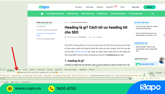 kiểm tra heading trong phần mã nguồn