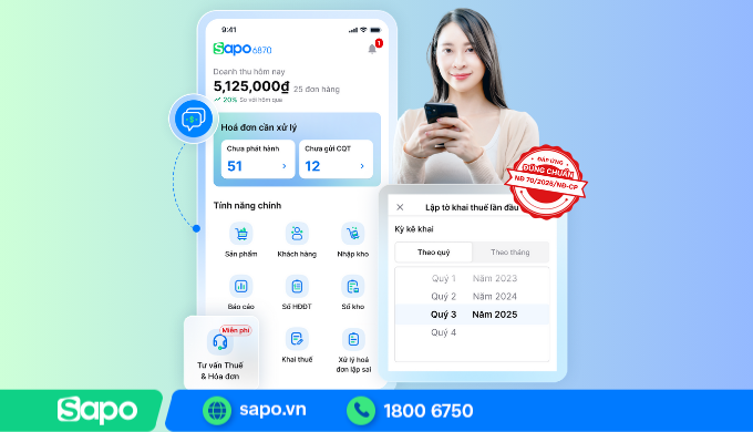 Miễn phí Sapo 6870 - bán hàng, kê khai, xuất hóa đơn tất cả trong một