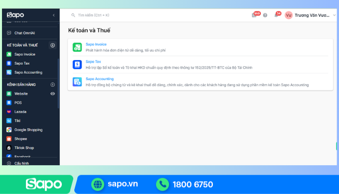 Nghiệp vụ thuế, kế toán tích hợp trên phần mềm quản lý bán hàng Sapo